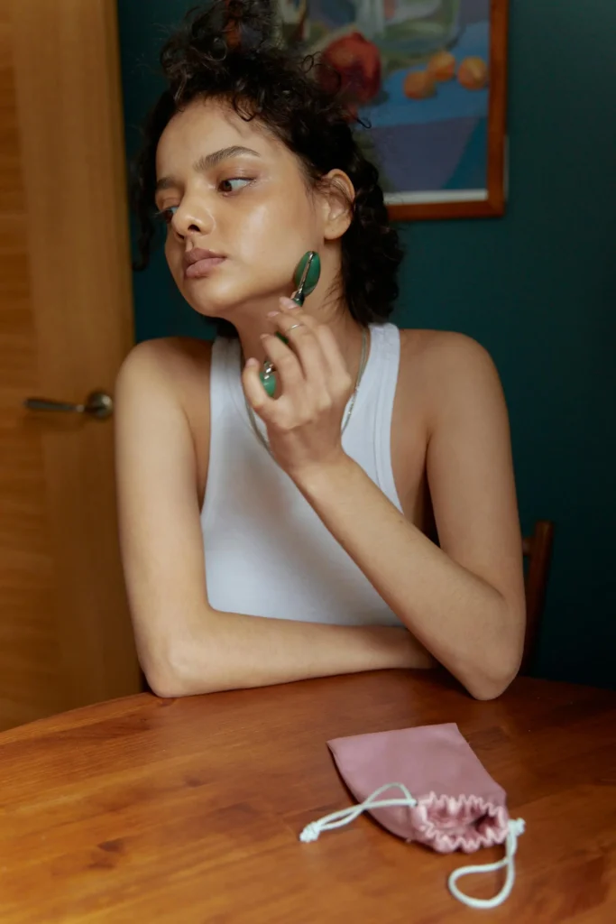 A bride doing her skincare showing bridal skincare tips