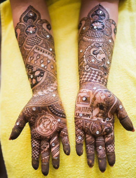 Studded and glitter mehendi designs for brides