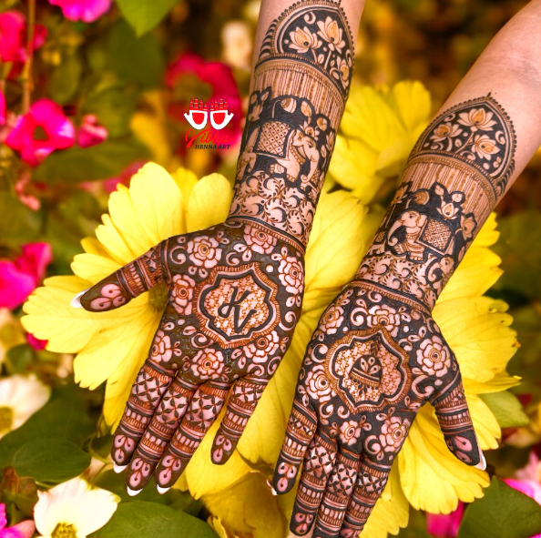 vintage rose mehendi designs for bride