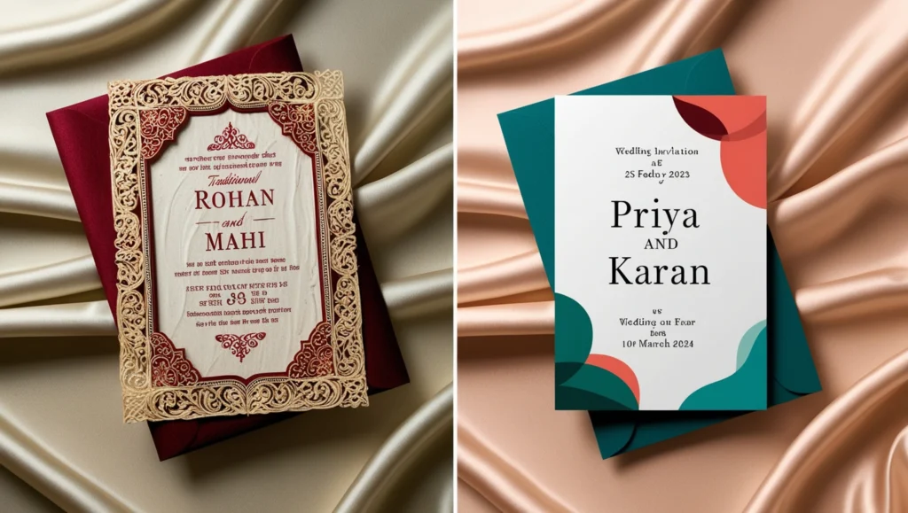 difference in traditional wedding card and modern wedding card